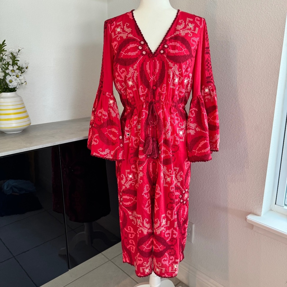 Figue Minette‎ Cross Stitch Embroidered Midi Dress Women's Size S E